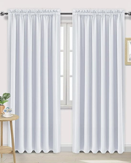 DWCN White Room Darkening Curtains for Bedroom, 60 x 84 inches Long - Energy Saving Privacy Window Drapes, Set of 2 Rod Pocket Curtain Panels