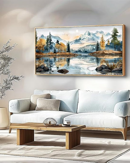 ERQINHUA Large Canvas Wood Framed Abstract Wall Art Living Room Wall Decor for Bedroom Office Decoration Watercolour Paint Tree Lakeside Landscapes Picture Artwork Home Decor Ready to Hang 30x60 In