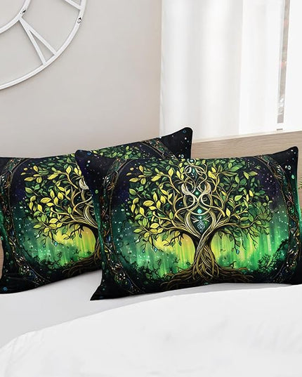 AILONEN Tree of Life Bedding Queen, Green Plant Starry Bohemia Comforter Set, Soft Lightweight Comforter Set, Exotic Boho Bedding 3-Piece, 1 Comforter + 2 Pillowcases