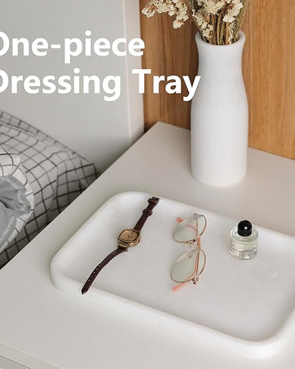 Vanity Tray, 11.8inch Marble Bathroom Tray for Countertop, White Marble Bathroom Dresser, Stone Serving Tray for Kitchen Counter, Storage Organizer for Decor, Perfume, Jewelry