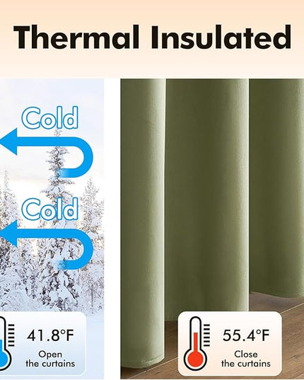 MIULEE Sage Velvet Curtains Green Thermal Insulated Soundproof Room Darkening Blackout Curtains/Grommet Black Out Window Drapes for Living Room/Bedroom/Home Theatre Decor 52 x 108 Inches 2 Panels