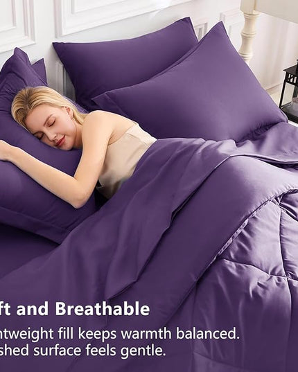CozyLux King Size Comforter Set Purple - 7 Pieces Bed in a Bag King, Luxury Soft Bed Set for All Seasons, Bedding Set with Down Alternative Comforter, Sheets, Pillowcases & Shams