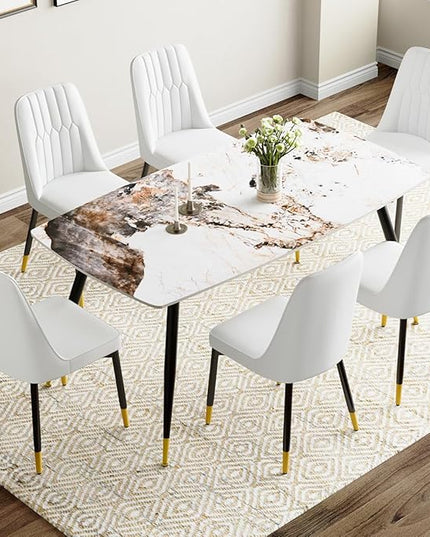 6 Person Dining Table Set, Sintered Stone Dining Table Set for 6, Kitchen Table Chairs Set of 6, Easy to Assemble