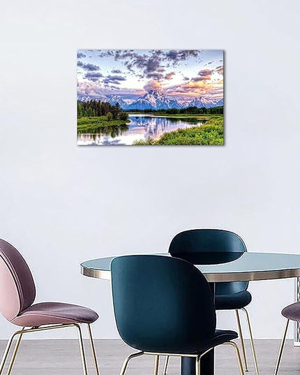 SKASNFAI Grand Teton Wall Art Mountain Art Pictures Wall Decor National Park Canvas Painting Contemporary Landscape Poster Framed for Bedroom Home (12x16 inch)
