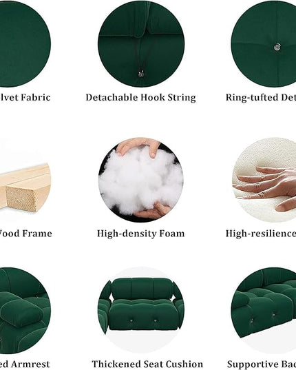 JACH 104" Modular Sofa Sectional Couch, L-Shaped Minimalist Velvet Couches, Mid-Century Comfy Couch with Reversible Chaise Ottoman for Living Room, Apartment (Green)