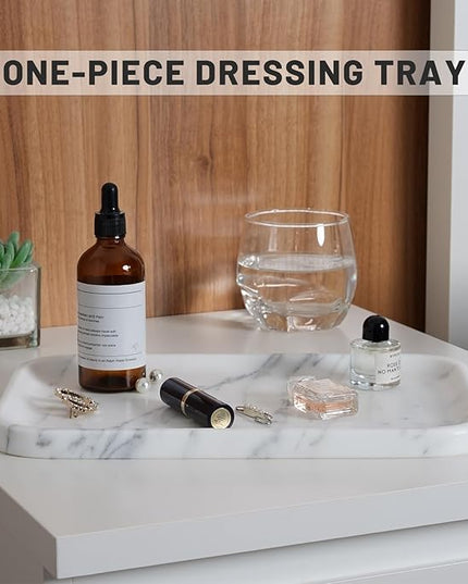 Arabescato Marble Vanity Tray - Decorative Organizer for Bathroom Countertop, Dresser, Kitchen Sink