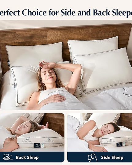 Pacific Coast Goose Feather and Down Pillows, Queen Size Set of 2, Gusseted Pillows, Bed Pillows for Sleeping, Good for Side and Back Sleepers, 100% Organic Cotton Cover