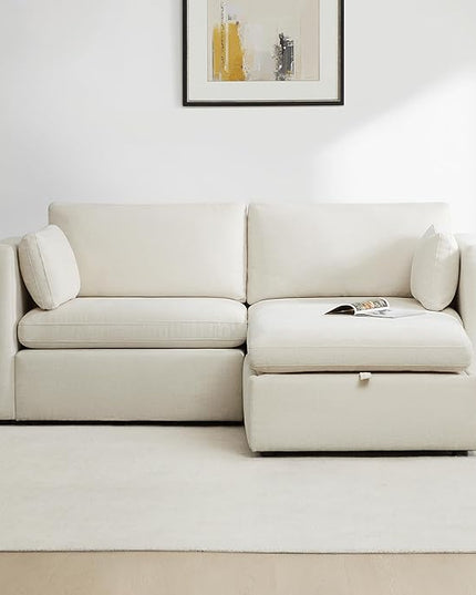 CHITA Modular Sectional Sofa, FSC Certified L Shaped Couch with Reversible Chaise, Modular Sectional Couch for Small Space, 78 Inch Width, 3 Seat Modular Sofa with Storage Ottoman, Linen
