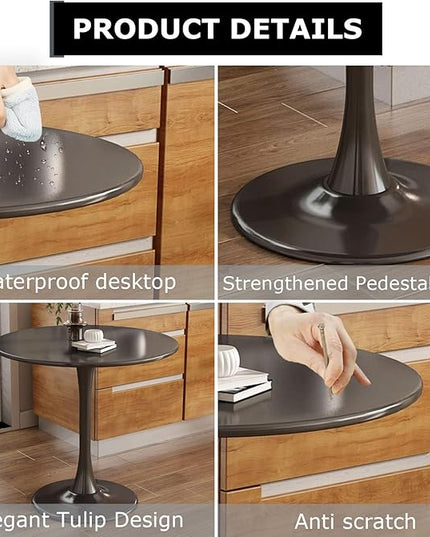 Round Table,24" Modern Dining Table for 2 People with MDF Top&Metal Pedestal Base,Coffee Table Thickened Tabletop for Dining Room/Kitchen/Living Room,Black