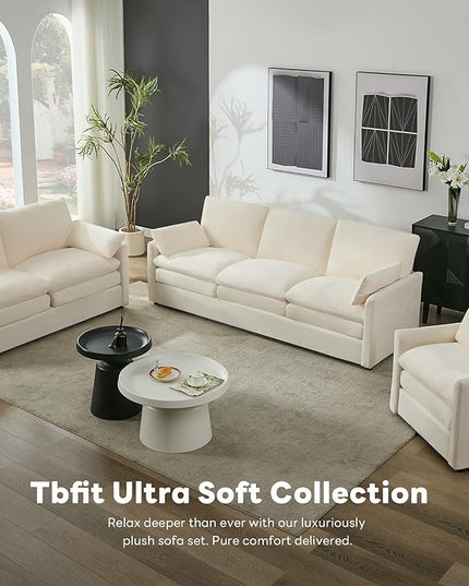 Tbfit Modern Loveseat Couch, 68" Cloud Sofa Spring Seat Cushion, Comfy 2-Seater Love Seat with Pillows, Chenille Removable Cover, Soft Upholstered Living Room Furniture Home Apartment, Beige