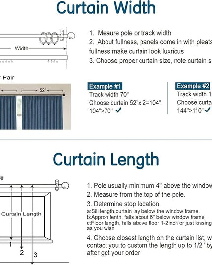 LETAU Navy Curtains 108 inches Long, Pinch Pleated 100% Blackout Privacy Linen Texture Curtains, 26" W x 108" L, 2 Panels