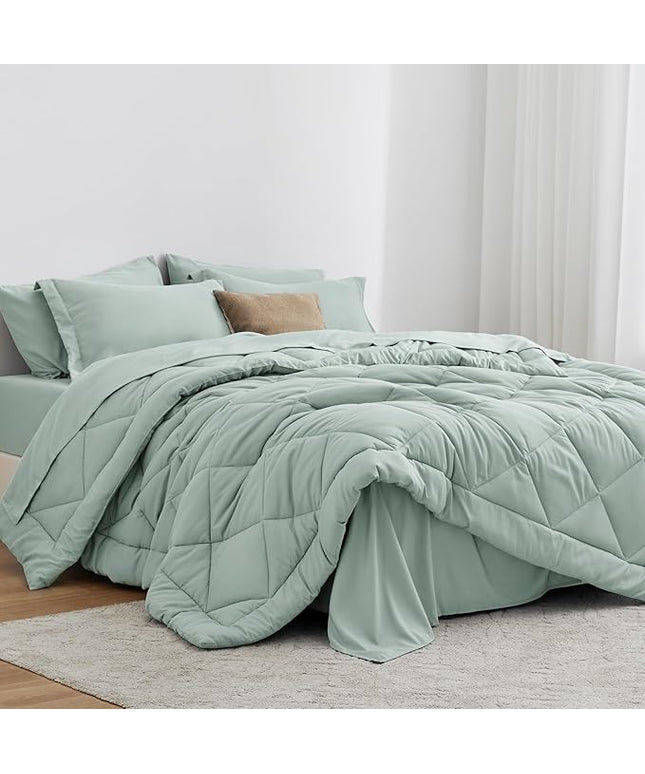 Love's cabin King Size Comforter Set Aqua, 7 Pieces King Bed in a Bag, All Season Bedding Sets with 1 Comforter, 1 Flat Sheet, 1 Fitted Sheet, 2 Pillowcase and 2 Pillow Sham