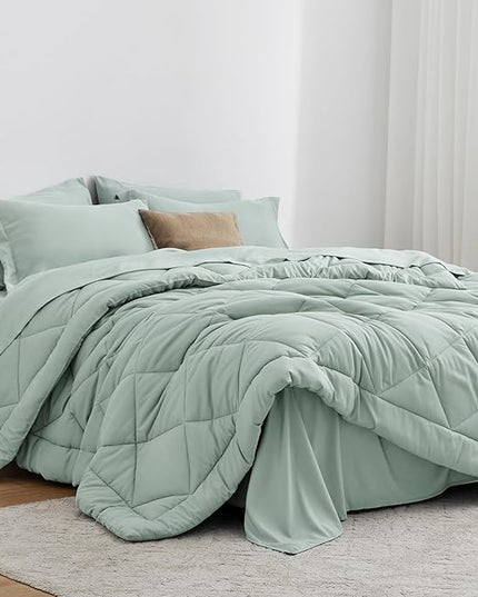 Love's cabin California King Comforter Set Aqua, 7 Pieces California King Bed in a Bag, All Season Bedding Sets with 1 Comforter, 1 Flat Sheet, 1 Fitted Sheet, 2 Pillowcase and 2 Pillow Sham