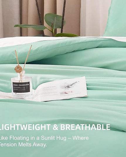 Litanika Comforters Mint Green Full Size, 3 Pieces Lightweight Solid Bedding Set & Collections, All Season Fluffy Bed Set (79x90In Comforter & 2 Pillowcases)