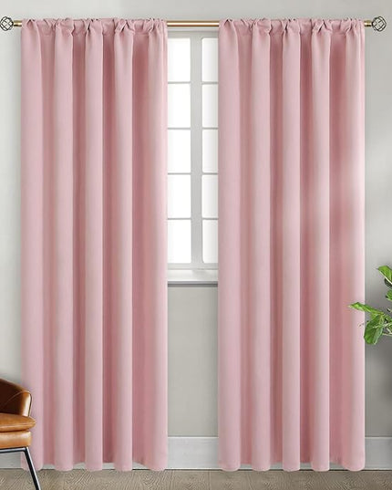 BGment Rod Pocket and Back Tab Curtains for Bedroom - Thermal Insulated Room Darkening Curtains for Living Room, 2 Window Curtain Panels (42 x 84 Inch, Baby Pink)