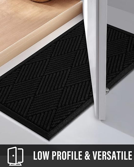 Durable Front Door Mat, Absorbent Muddy Dirt Resist Welcome Door Mats Outdoor Indoor, Stain and Fade Resistant, Non-Slip Rubber Backing Low Profile Doormat for Entryway, 30×17, Black