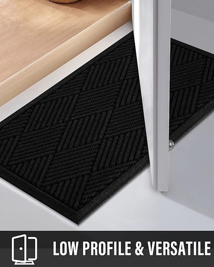 Sturdy Front Door Mat, Absorbent Muddy Dirt Resist Welcome Door Mats Outdoor Indoor, Stain and Fade Resistant, Non-Slip Rubber Backing Low Profile Doormat for Entryway, 72×24, Black