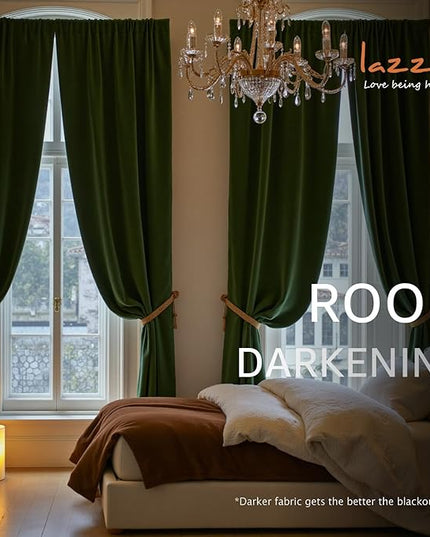 Lazzzy Green Velvet Curtains 84 Inch Long Blackout Thermal Insulated Room Darkening Lined Curtain Drapes Luxury Back Tab Window Treatments for Bedroom Living Room 2 Panels, 52 x 84 Inch, Moss Green