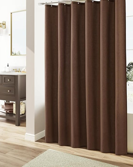 Naturoom Caramel Brown Linen Shower Curtain, Country Boho Farmhouse Bath Decor Shower Curtains Neutral Cloth Weighted Textured Fabric Bath Curtain Liner with Hooks, 72x78