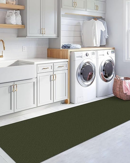 KOZYFLY Runner Rug 3x12 Ft Washable Runners for Hallways Non Slip Rubber Backed Kitchen Runners, Braided Cotton Entryway Runner Indoor, Floor Carpet for Hallway Kitchen Entryway, Dark Green