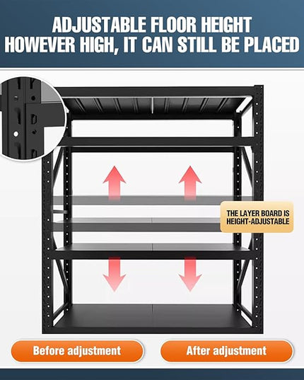 5000lbs78.74,Storage Shelves Garage Metal Shelving Heavy Duty Garage Shelves Adjustable Storage Shelves for Industrial, Factory(Black, W78.74*D23.62*H78.74)