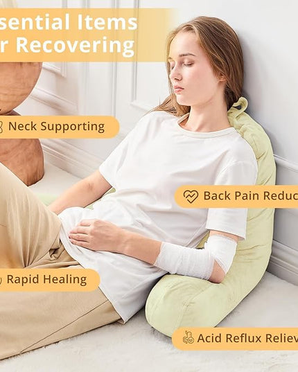 Sasttie Reading Pillow, Velvet Back Pillow for Bed Sitting Up, Adult Back-Rest Support Cushion with Arms for Sit Up on Couch, Sofa, and Floor, Dorm Essentials, Reading Accessories, Cream
