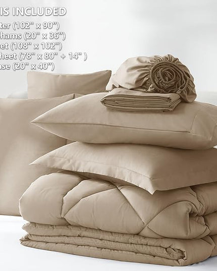 CozyLux King Size Comforter Set Taupe - 7 Pieces Bed in a Bag King, Luxury Soft Bed Set for All Seasons, Bedding Set with Down Alternative Comforter, Sheets, Pillowcases & Shams