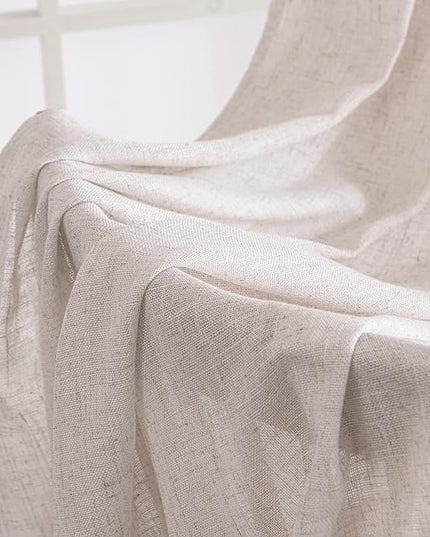 MIULEE White Short Linen Curtains 45 Inch Length 2 Panels for Kitchen Bedroom Bathroom, Soft Thick Linen Textured Natural Basement Window Drapes Semi Sheer Light Filtering Back Tab Rod Pocket