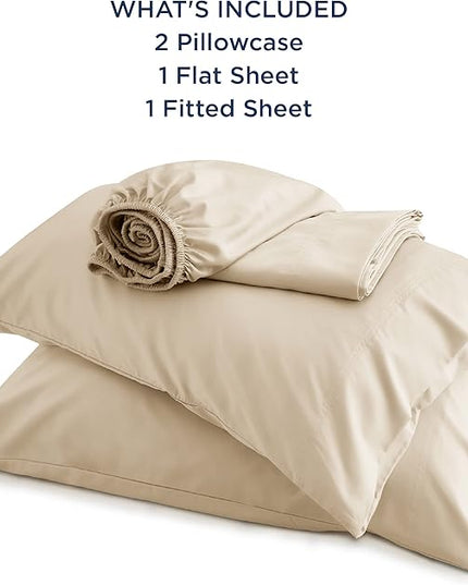 Bedsure Full Size Bed Sheets, Cooling Sheets, Rayon Derived from Bamboo, Breathable & Soft, Deep Pocket Up to 16 Inches, Hotel Luxury Silky Bedding for Hot Sleepers, Beige