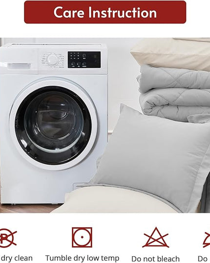 MUXHOMO 5 Pieces Twin XL Comforter Set, Reversible Bed in a Bag Twin XL Size, All Season Bedding Set with Comforter, Flat Sheet, Fitted Sheet, Pillowcases & Shams, Light Grey & Beige
