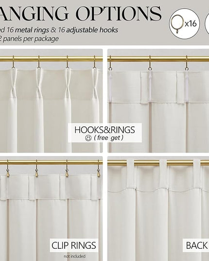 Pinch Pleated Light Filtering 96 Inches Long Curtains for Living Room, Thick Privacy Pleat Off White Linen Curtain 8 ft Length Rustic Country Drapes for High Ceiling to Floor Tall Windows 2 Panels