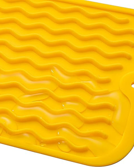 Silicone Dish Drying Mat for Multiple Usage,Easy clean,Eco-friendly,Heat-resistant Silicone Mat for Kitchen Counter,Sink,Bar,Bottle,or Cup Yellow M 17 inches x 6 inches