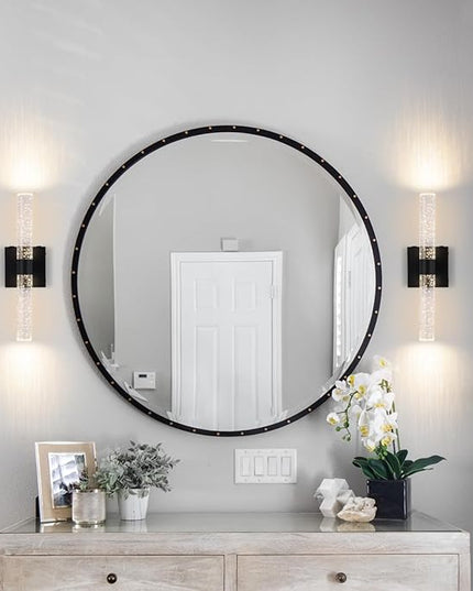 Battery Operated Crystal Wall Sconce Set of Two, Rechargeable Modern Vanity Light Fixtures With Remote Control, 3000K-6000K Dimmable Black LED Wall Lights for Bathroom Bedroom Living Room Hallway