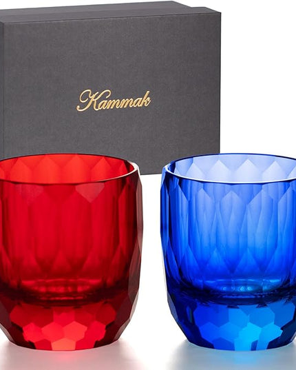KAMMAK Crystal Whiskey Glasses Set of 2, 7oz Old Fashioned Glasses Stemless, Hand Blown Colored Cocktail Glasses, Engagement Gifts for Couples, Women, Men