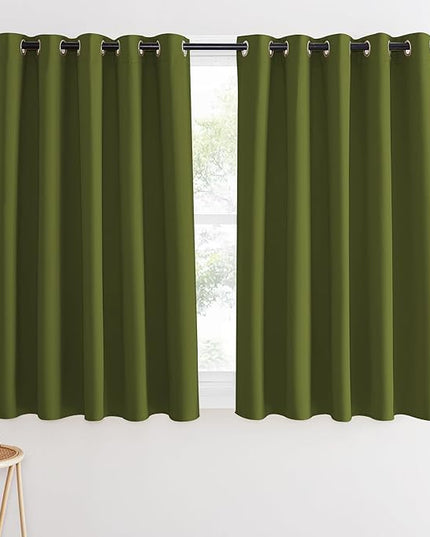 NICETOWN Blackout Curtains 54 Inches Long, Thermal Insulated Room Darkening Curtains for Bedroom, Window Treatment Drapes for Living Room Nursery (W66 x L54 Inch, Olive Green, 1 Panel)