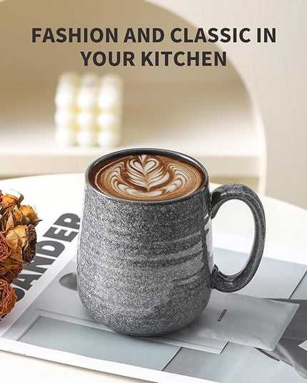 Hasense Dark Grey Coffee Mugs Set of 4, 12oz Ceramic Coffee Cups, Latte Mug with Large Handle for Coffee, Tea, Milk and Hot Cocoa,Easy Hold & Clean, Dishwasher & Microwave Safe