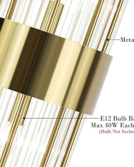 Modern Gold Wall Sconces Set of Two Crystal Sconces Wall Lighting 2-Light Brass Glass Wall Light Fixtures for Bedroom Living Room Bathroom Vanity Mirror Light Fixtures