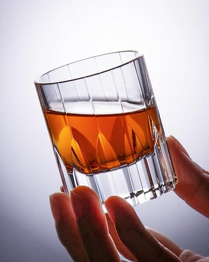 KAMMAK Crystal Whiskey Glasses Set of 2, Handcrafted 2.03oz Old Fashioned Glasses Stemless, Luxury Cocktail Glasses, Hand Blown Scotch Cup for Women, Men Barware Gift for Liquor, Bourbon