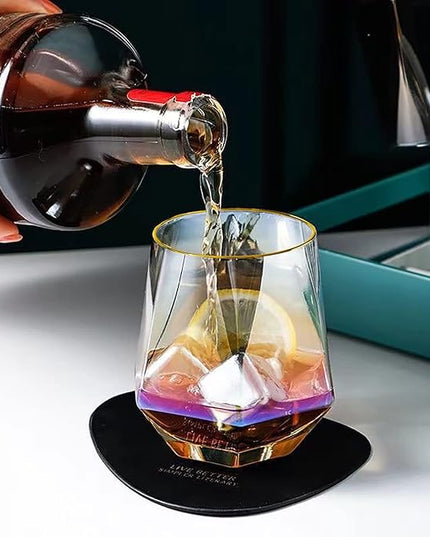XKXKKE Diamond Wine Glasses Set of 4, 10 OZ Modern Stemless Gold Rim Glass Cups Iridescent Drinking Glassware for Serving Party, Home, Bar, Restaurants, Gift, Rainbow Tumbler, Colorful 4 Pack