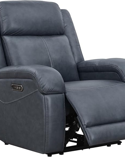 Watson & Whitely Genuine Leather Power Recliner Chairs for Adults, Wall Hugger RV Recliner with Power Headrest & Charging Ports, Electric Recliner Sofa Chair for Living Room, Navy