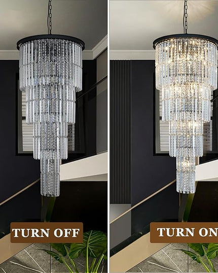 Large Chandelier for High Ceiling Black Ceiling Lighting Fixture Modern Dining Room Chandeliers for Foyer Entryway Living Room H49’’