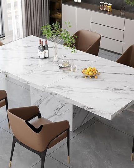 HSH 78” Dining Table for 6-8, Large Rectangular Faux Marble Dinner Table only, Modern Long Kitchen Table with Strong Base, Farmhouse Wooden Dining Room Table for Home Office, White Marble, 78.74 in