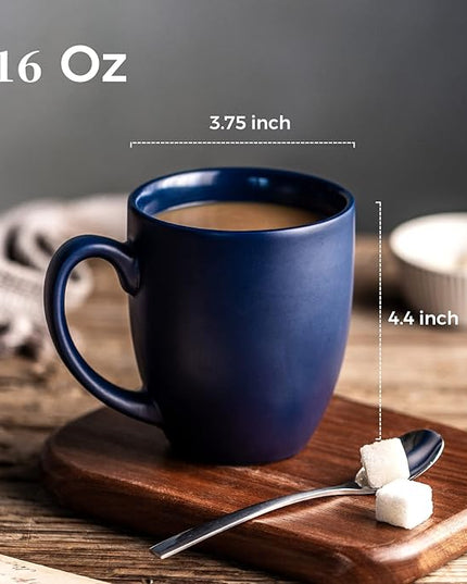 AmorArc 16oz Coffee Mugs Set of 6, Large Ceramic Coffee Mugs for Men, Women, Dad, Mom, Modern Coffee Mugs With Handle For Tea,Latte,Cappuccino,Cocoa. Dishwasher&Microwave Safe, Matte Blue