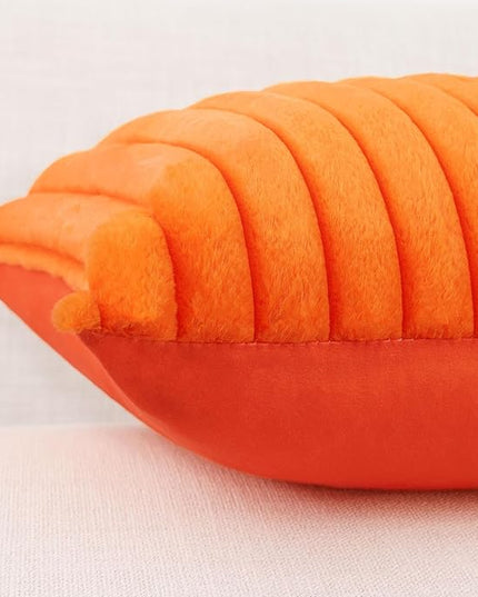 Pallene Faux Fur Plush Fall Throw Pillow Covers 12x20 Set of 2, Luxury Soft Fluffy Striped Decorative Pillow Covers for Sofa, Couch, Living Room, Burnt Orange