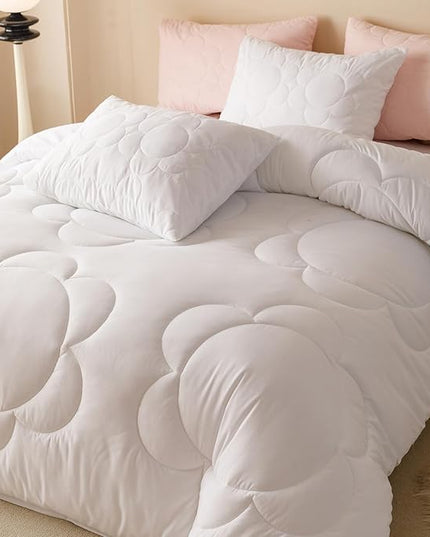 CLOTHKNOW White Comforter Set California King 3Pcs Daisy Puff Pattern Bedding Comforter Sets Soft Boho Comforter with 2 x Pillow Cases
