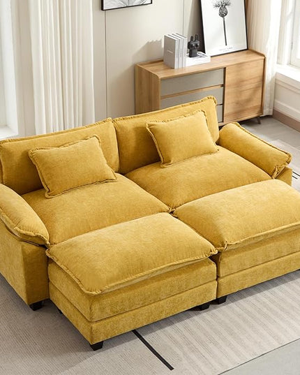 86" Modular Sectional Sofa, Comfy Cloud Couch Sectional Sofa with Ottoman, Chenille Sofa Sleeper Deep Seat Sofa with Throw Pillows for Living Room (Yellow)