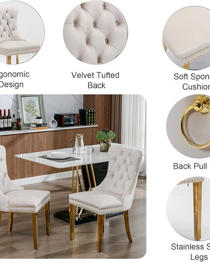 51" Glass Dining Table Set for 6, Modern Dining Room Table Set for 6, Gold X-Shape Pedestal Glass Table with 6pcs Beige Dining Chairs, 7 Piece Dining Set for Dining Living Room