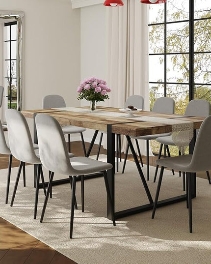 FURNITO Wood Dining Table Set for 8, 71" Large Rectangular Kitchen & Dining Room Table with 8 Fabric Linen Chairs, Modern Farmhouse Dining Set for Home, Living Room, Office, or Conference Room