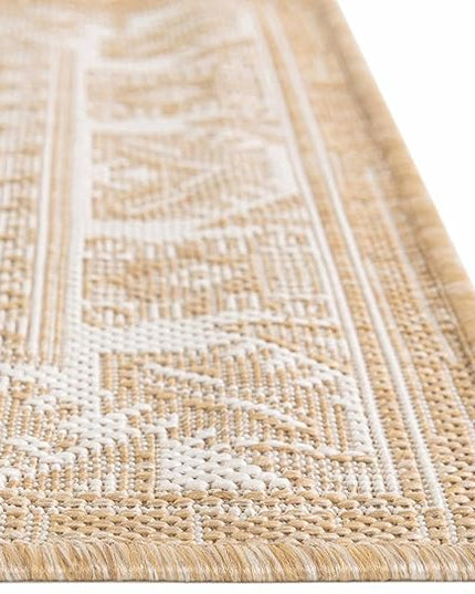 Rugs.com Outdoor Aztec Collection Rug – 10' x 13' Natural Flatweave Rug Perfect for Living Rooms, Large Dining Rooms, Open Floorplans