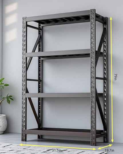 torage Shelves,Garage Shelving Heavy Duty Metal Adjustable Garage Shelves, Shelving Units Industrial Shelving for Warehouse(Black, W31.5*D19.7*H79)